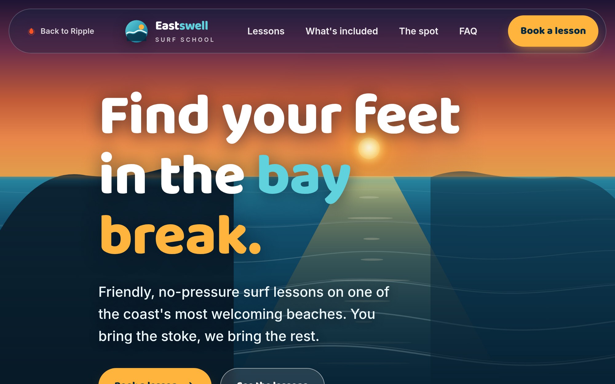 The Eastswell surf-school concept site by Ripple