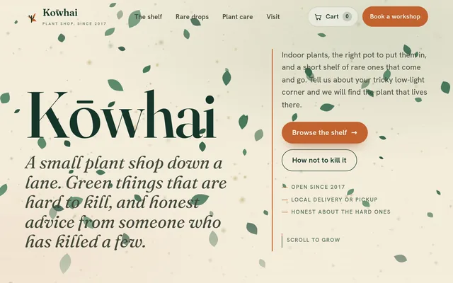 The Kōwhai plant-shop concept site by Ripple