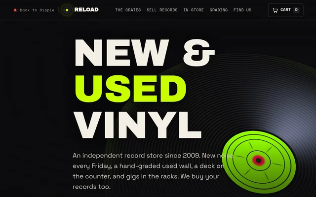 The Reload record-store concept site by Ripple