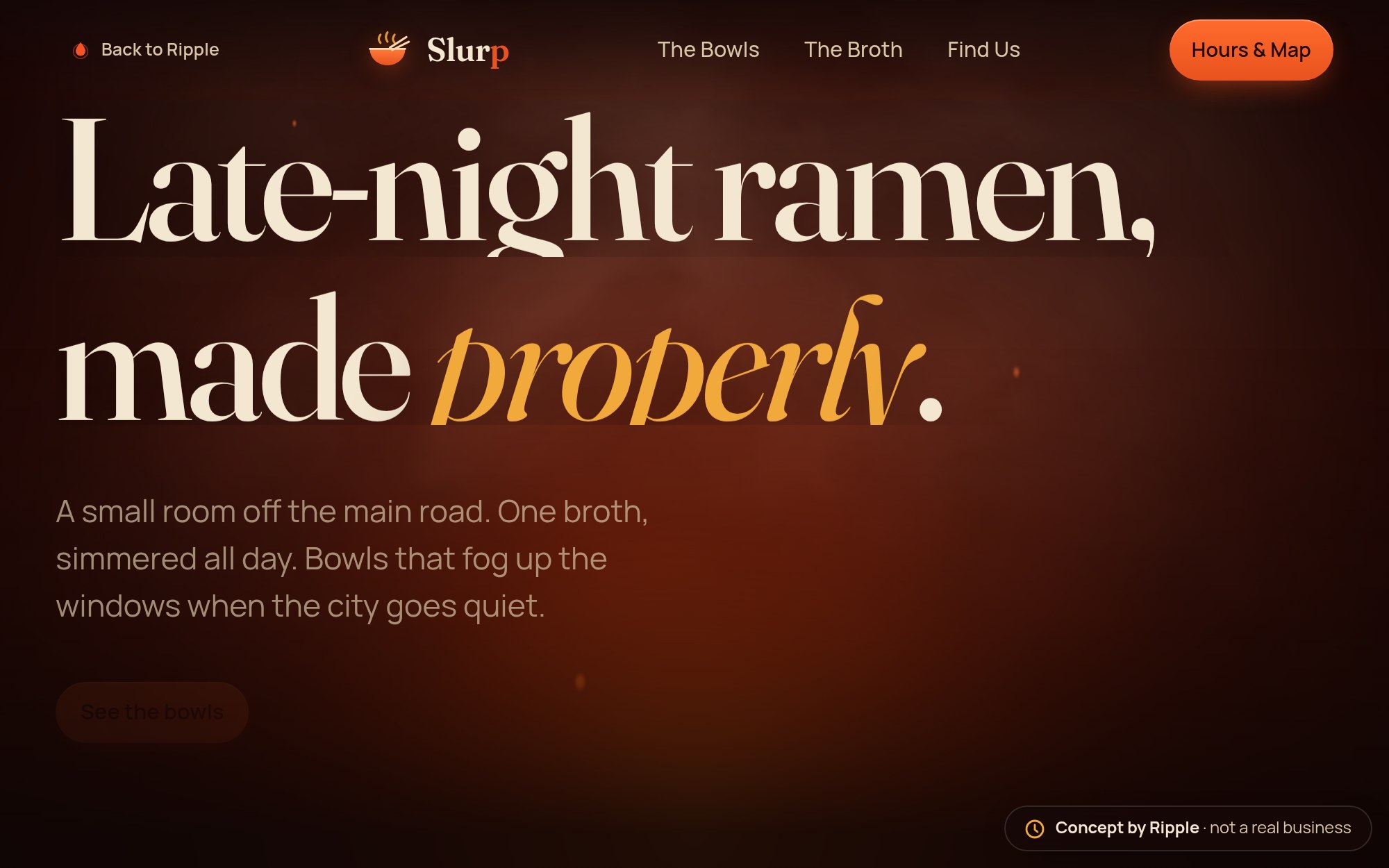 The Slurp ramen-bar concept site by Ripple