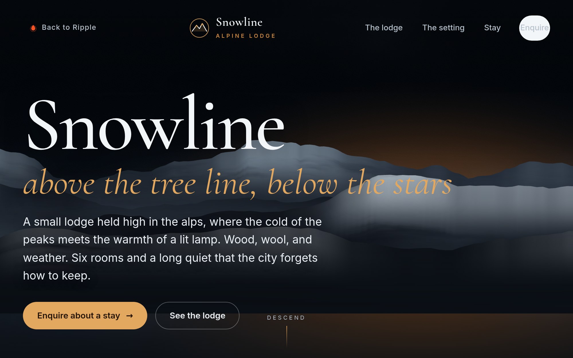 The Snowline alpine lodge concept site by Ripple