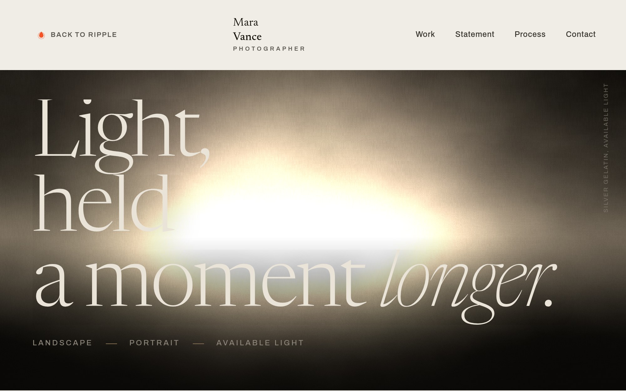 The Mara Vance photographer concept site by Ripple