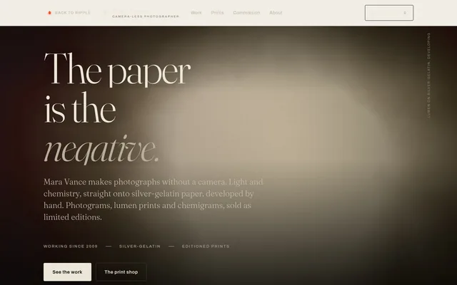 The Mara Vance photographer concept site by Ripple